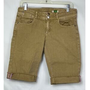 Ett Taia by Anthropologie Womens 28 Khaki Bermuda Cuff Raw Hemmed Short